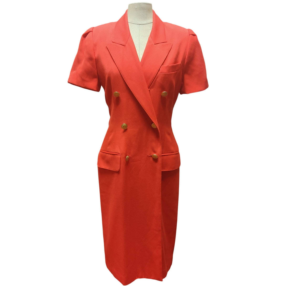 Vintage 80s Kasper Petite Red Double Breasted Blazer Dress Career 6 Short Sleeve