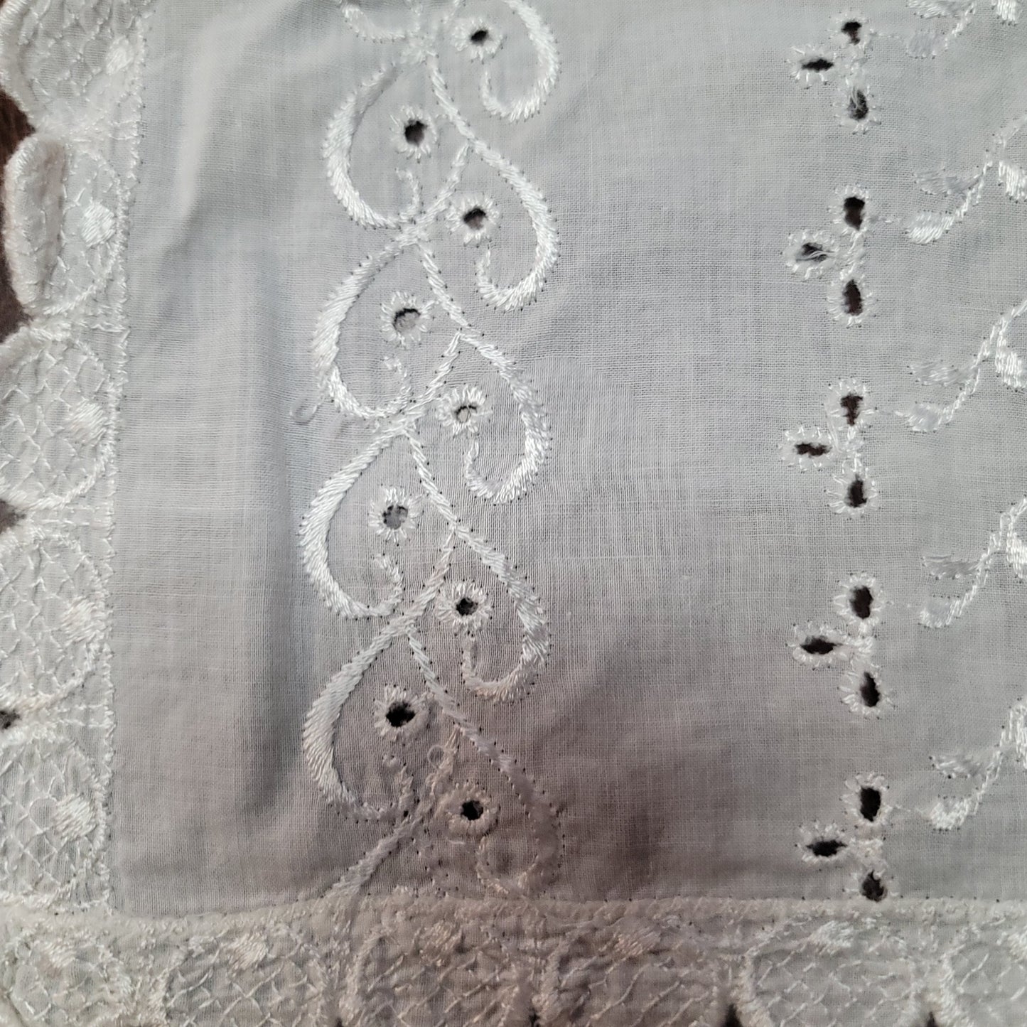 Vintage eyelet white table runner 44" x 13" lace cotton scallop edge