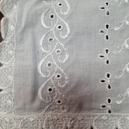 Vintage eyelet white table runner 44" x 13" lace cotton scallop edge
