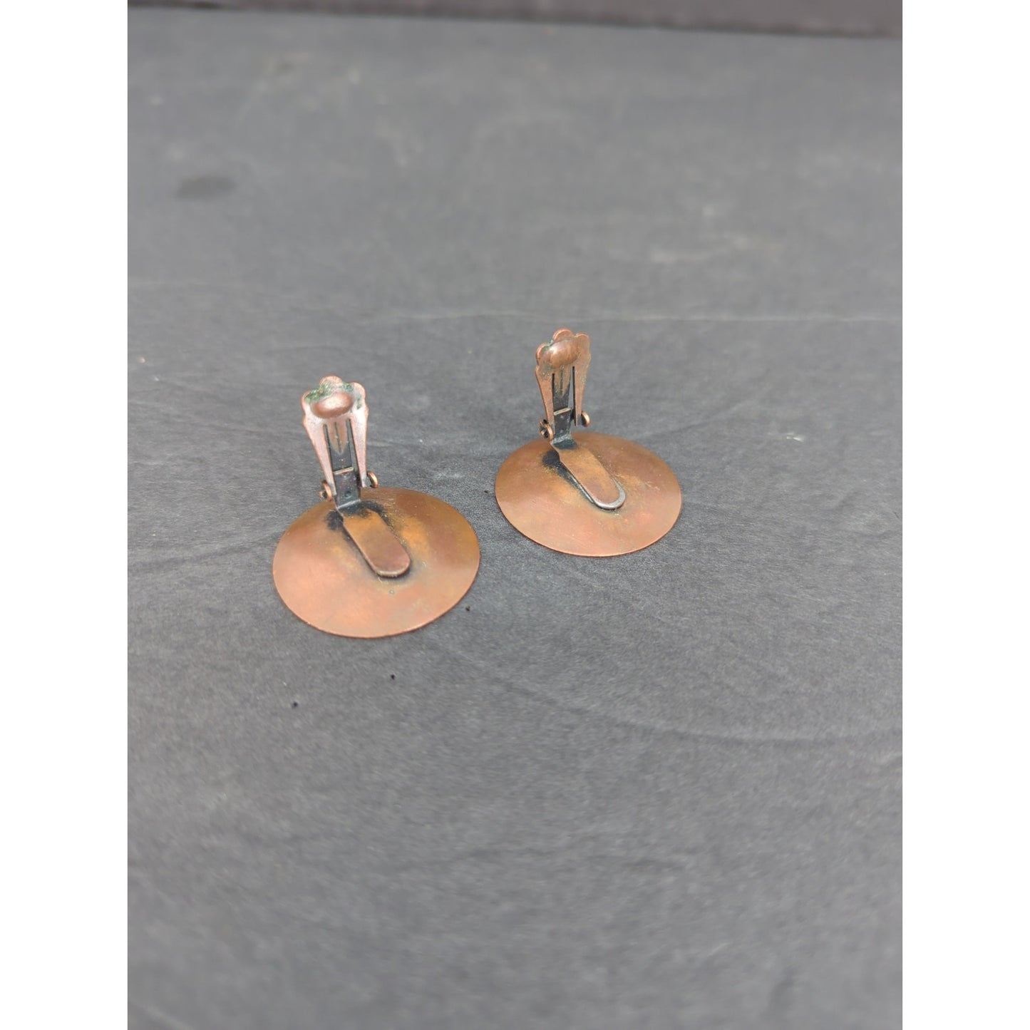 Vintage Copper Diamond Geometric Clip On Earrings Mid Century Modern