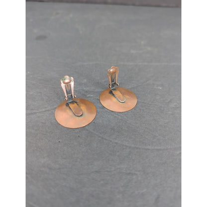 Vintage Copper Diamond Geometric Clip On Earrings Mid Century Modern