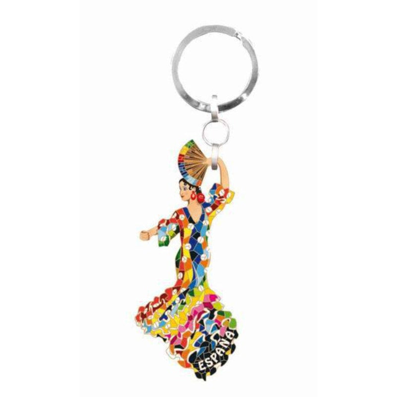Spanish Revival Gaudí Trencadís Mosaic Flamenco Dancer Souvenir Keychain espana