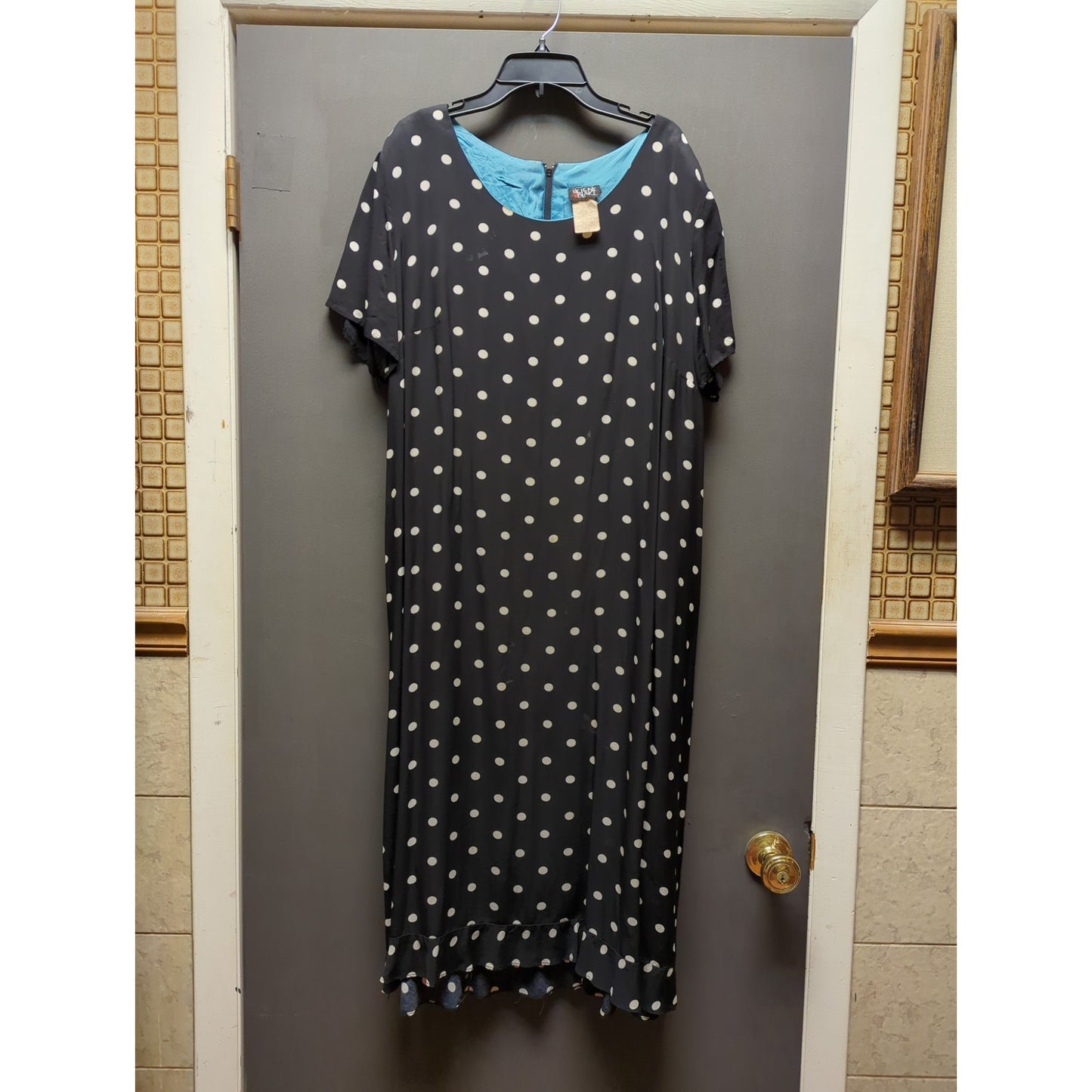 Vintage Helen Blake Black White Polka Dot Midi Dress Retro Rockabilly Style 18
