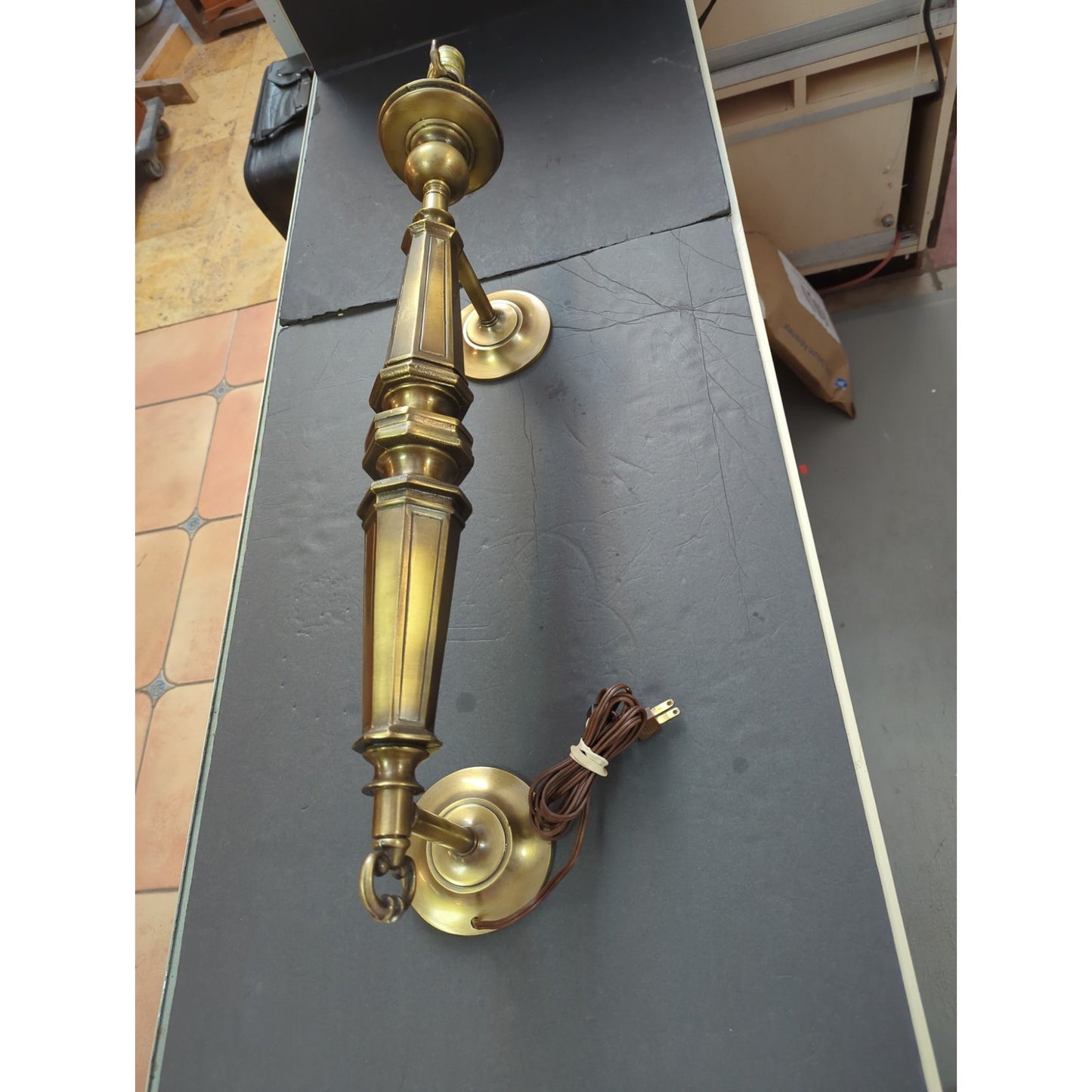 30" Hollywood Regency Pillar Column Double wall mount light fixture Brass Lamp