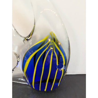 Vintage ANGELFISH Art Glass Paperweight Collectable Art Glass Blue Yellow Stripe