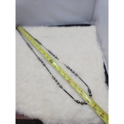 Vintage Silver 19" Beaded Station Long Layering Necklace Minimalist Modernist