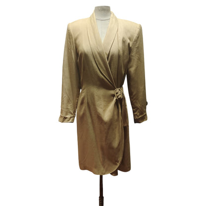Vintage 80s Kasper ASL Tan Pass Side Belt Blazer Wrap Dress 4 Career Long Sleeve