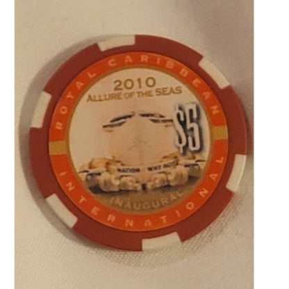 Royal Caribbean 2010 ALLURE of the SEAS $5.00 Red White Collectibles Casino Chip