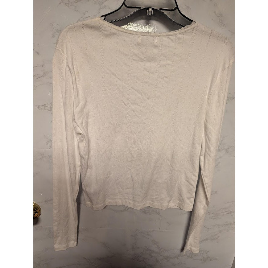 NEW Topshop Ivory White long sleeve textured blouse tee layering travel size 12