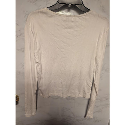 NEW Topshop Ivory White long sleeve textured blouse tee layering travel size 12