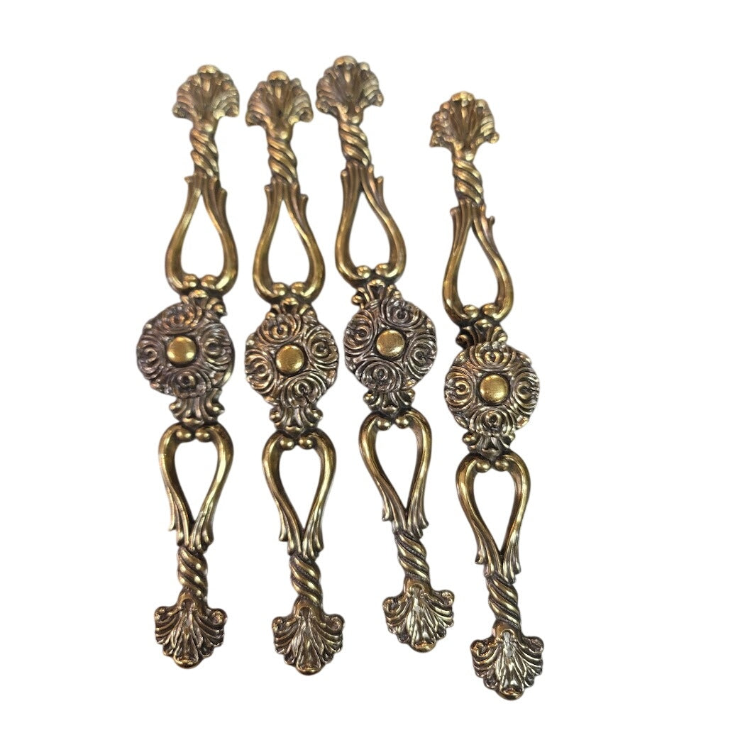 Vintage KBS 1995 Ornate Scroll Brass Cabinet Pulls Backplates Set 4 Furniture