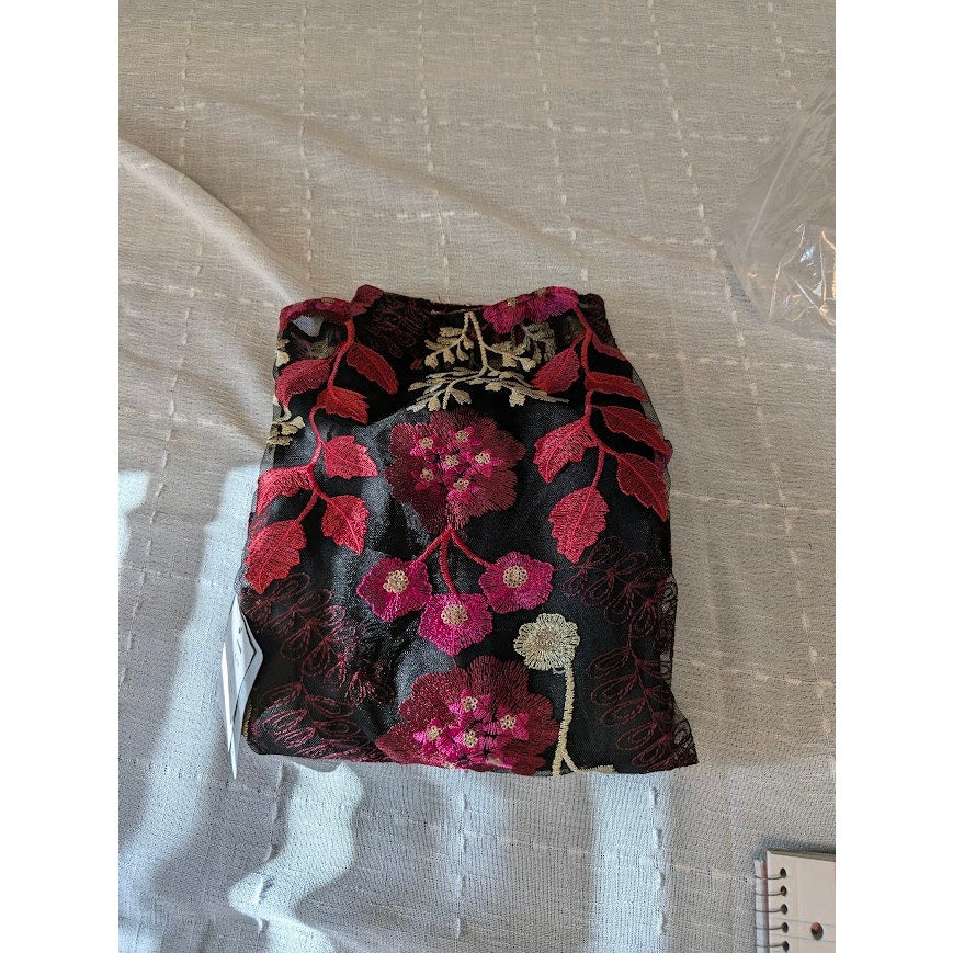 Alexia Admor Floral Overlay black red Dress Size 2 Embroidery gold Cocktail NEW