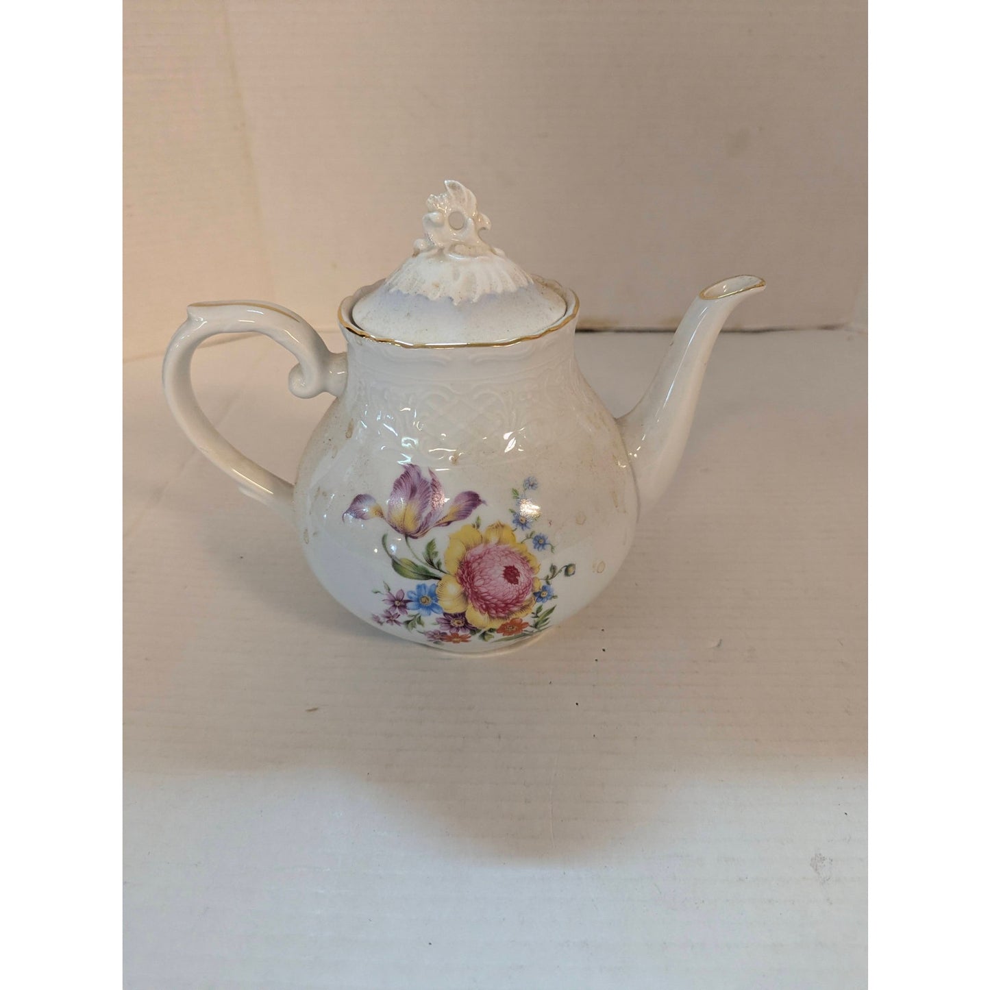 Vintage Schumann Arzberg Teapot German Porcelain Floral Gold Trim 7.5"