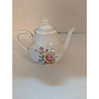 Vintage Schumann Arzberg Teapot German Porcelain Floral Gold Trim 7.5"