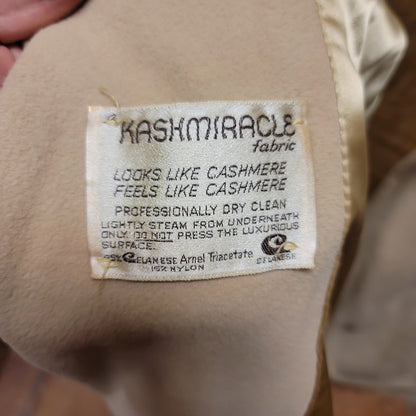 Kashmiracle Faux Cashmere Vintage wool coat Faux Fur Collar Tan Camel 1950s Med