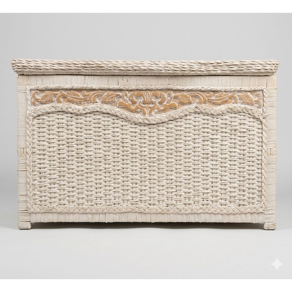 Secondhand Sandies: White washed wicker trunk storage box blankets