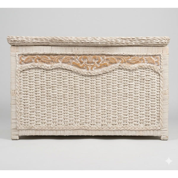 Secondhand Sandies: White washed wicker trunk storage box blankets