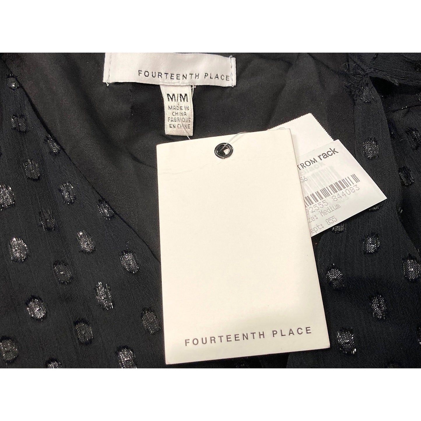 NWT Fourteenth Place Sparkly Swiss Dot Long Sleeve Dress Size Medium in Black