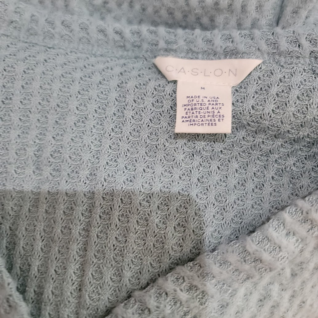 Caslon Size Medium Textured Knit Thermal Shirt Blouse Top NEW Blue Mineral