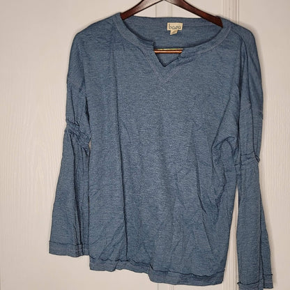 BAEA new small thermal shirt top blouse textured blue bell long sleeve Casual
