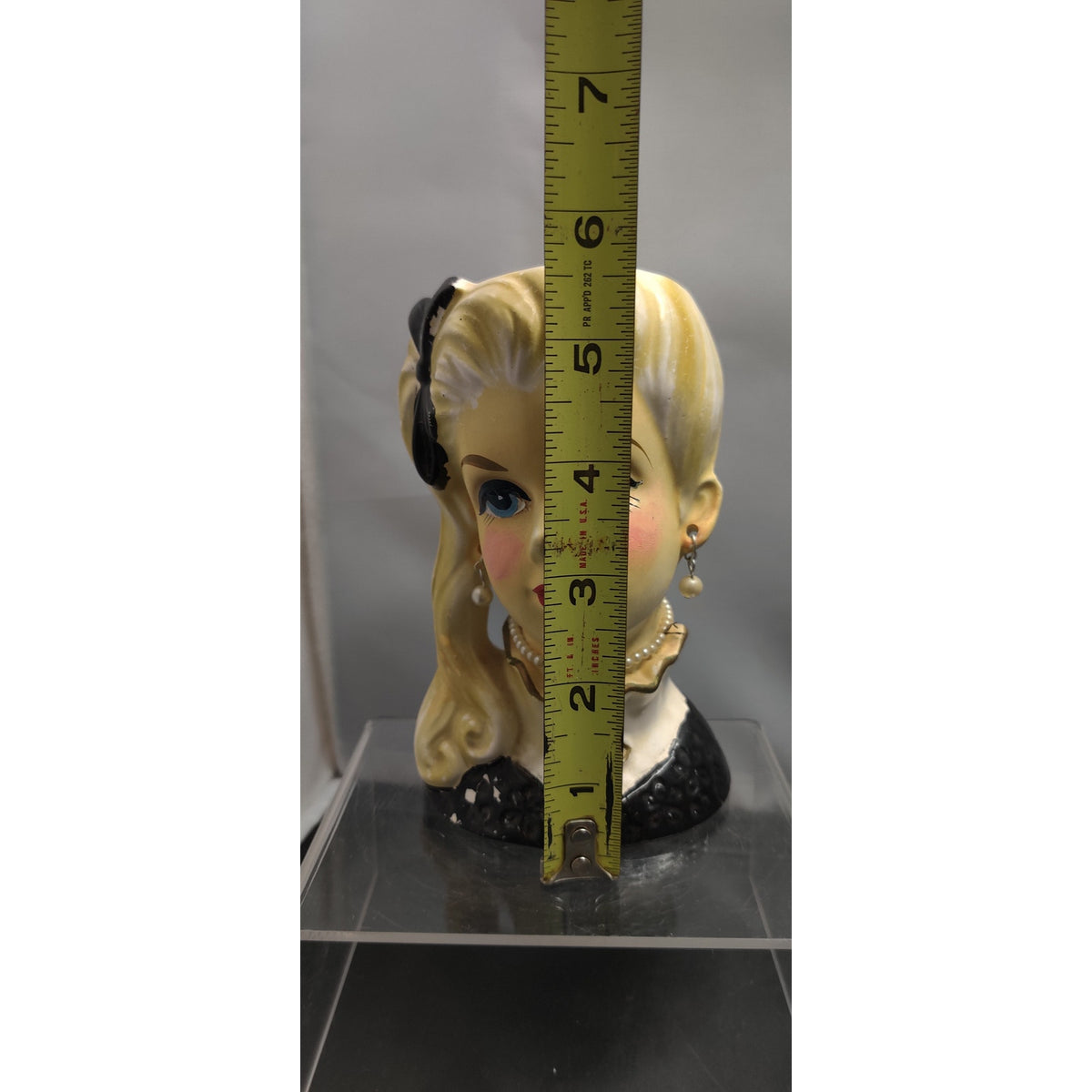 Retro MCM Kitsch Planter Blonde Lady Headvase Black Bow Glam Side Pony Vase