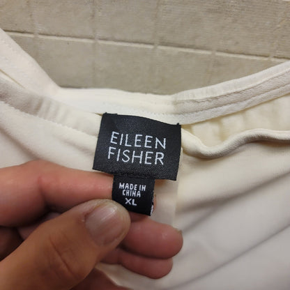 Eileen Fisher pants Womens Size XL Silk blend Slacks Trousers Button Waist Cream