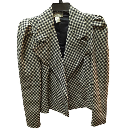 Vintage Yves St. Tropez Gingham Wool Blazer Puff Sleeve Peplum Jacket 40