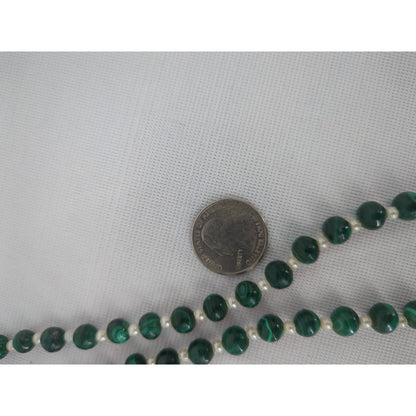 Vintage Green Jadeite Glass Beaded Necklace Heart Pendant Mid-Century Boho Chic