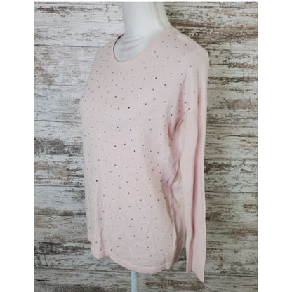 Matty M Blush Pink Embellished Crewneck Long Sleeves Sweater Size MEDIUM NEW