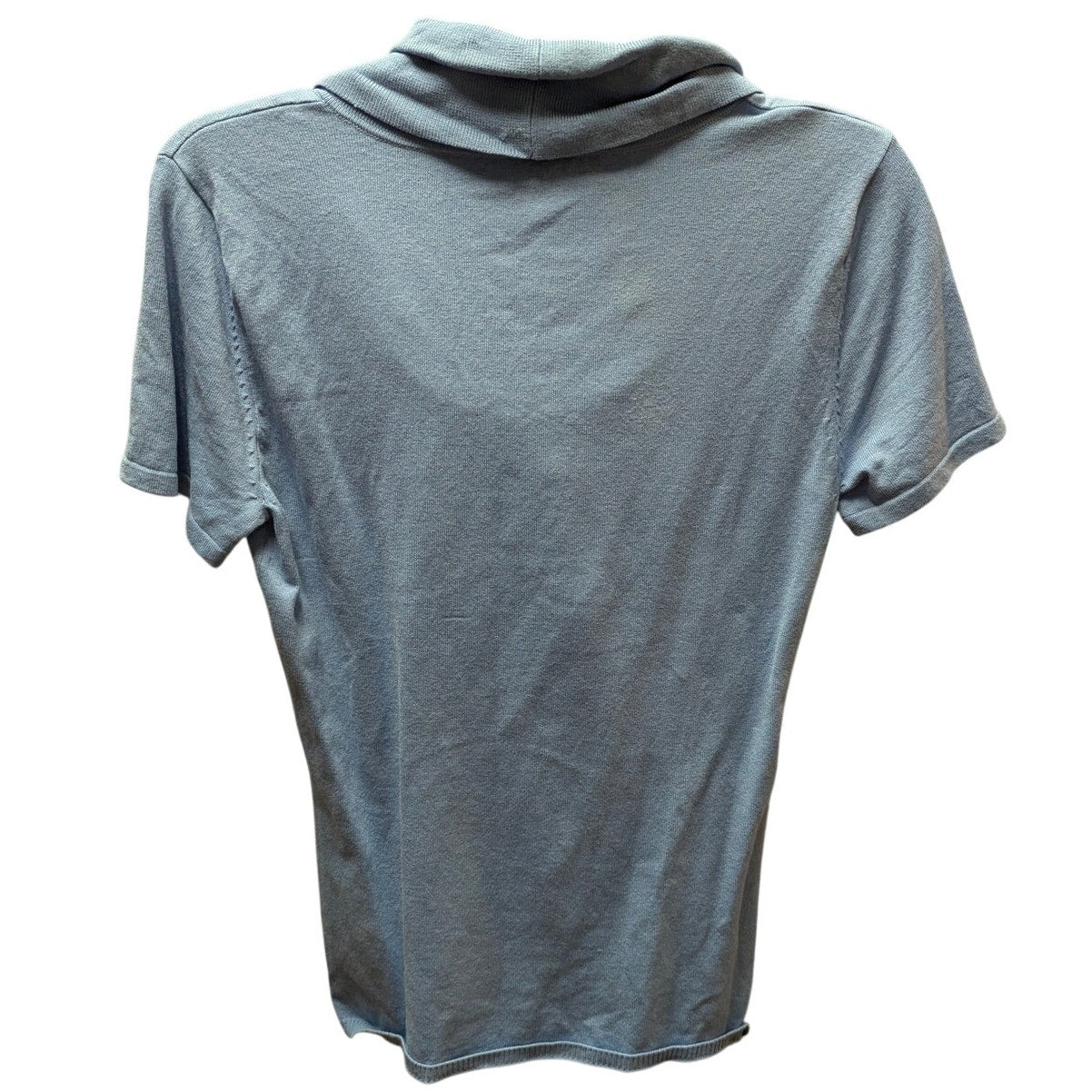 Alex Marie Powder Blue Draped Cowl Neck Short Sleeve Knit Sweater Top Y2K Office