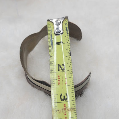 Vintage Brutalist Mixed Metal Ripple Cuff Bracelet Brass Copper Silver Tone