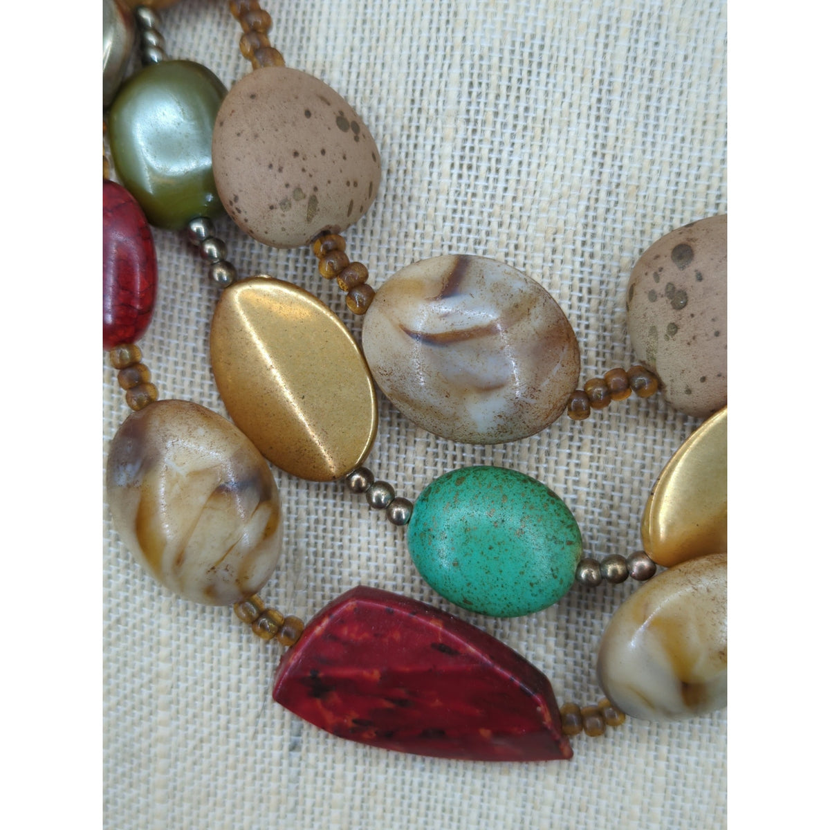 Vintage Multi Strand Beaded Chunky Collar Necklace Boho Chic Retro Festival