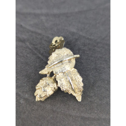 Vintage Gold Tone Textured Wheat Sheaf Leaf Brooch Pin Floral Jewelry