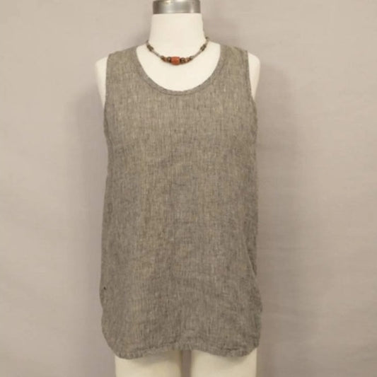 FLAX Linen sleeveless Blouse tank top shirt flowy Natural Lagenlook Medium