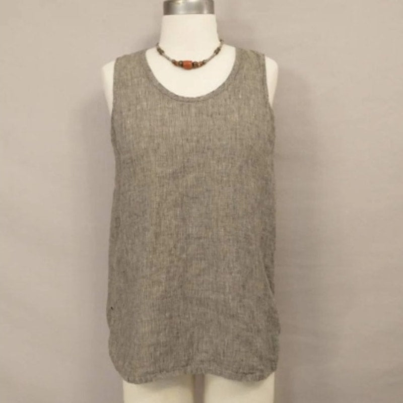 FLAX Linen sleeveless Blouse tank top shirt flowy Natural Lagenlook Medium