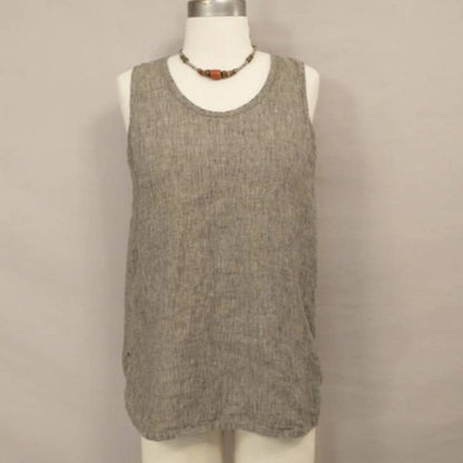 FLAX Linen sleeveless Blouse tank top shirt flowy Natural Lagenlook Medium