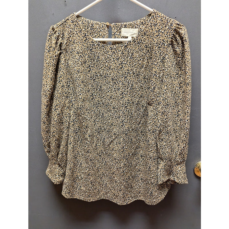 Melloday Animal Print speckle Top Longsleeve LARGE Causal blouse long sleeve NEW