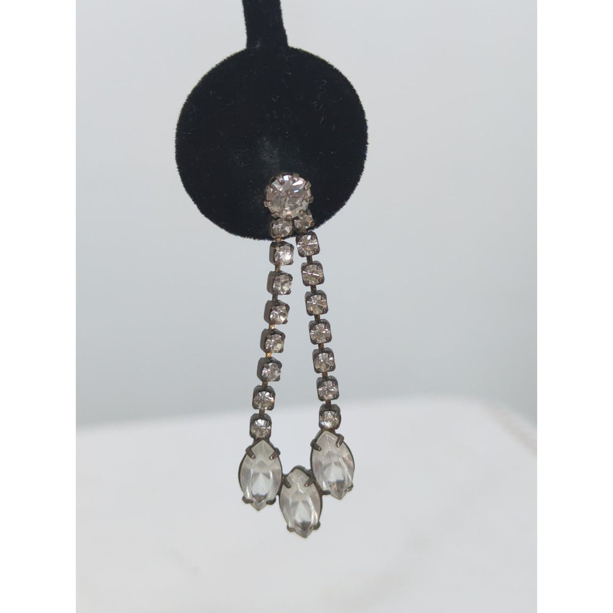 Vintage Clear Rhinestone Dangle Earrings Art Deco Hollywood Regency 40s Glamour