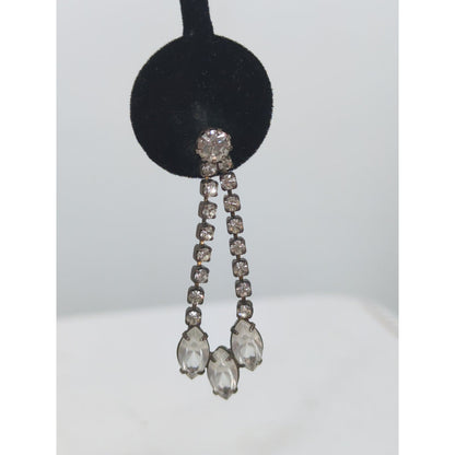 Vintage Clear Rhinestone Dangle Earrings Art Deco Hollywood Regency 40s Glamour