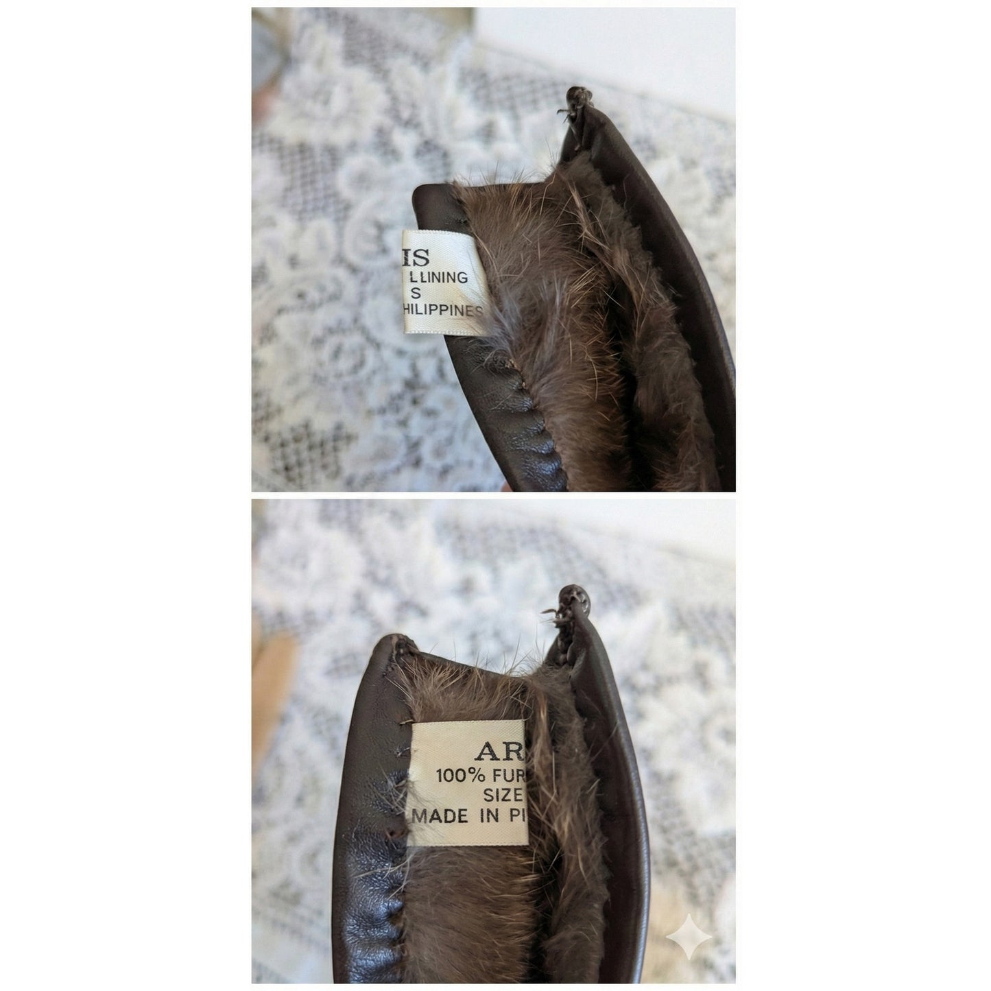 Vintage Aris Chocolate Brown Leather Gloves Fur Lined Old Money Glamour Small