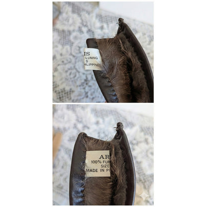 Vintage Aris Chocolate Brown Leather Gloves Fur Lined Old Money Glamour Small
