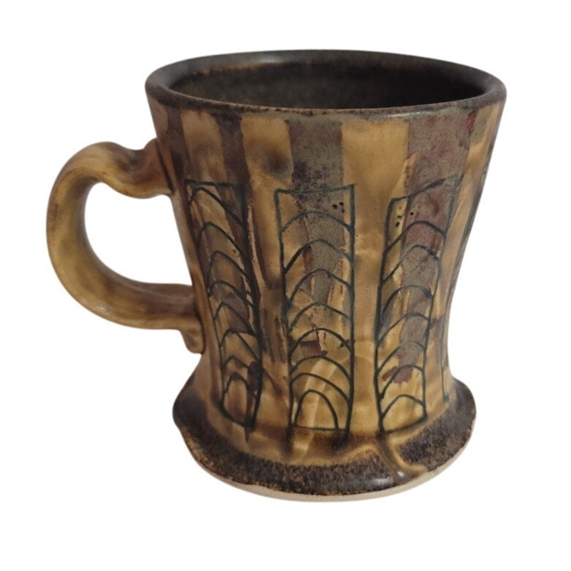 Handmade Brown whimsical coffee mug Clay encised art pottery organic