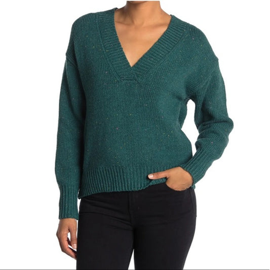 Abound Weekend V-Neck Flecked Sweater Sz MEDIUM  in Teal Cyrus Nep NWT WINTER