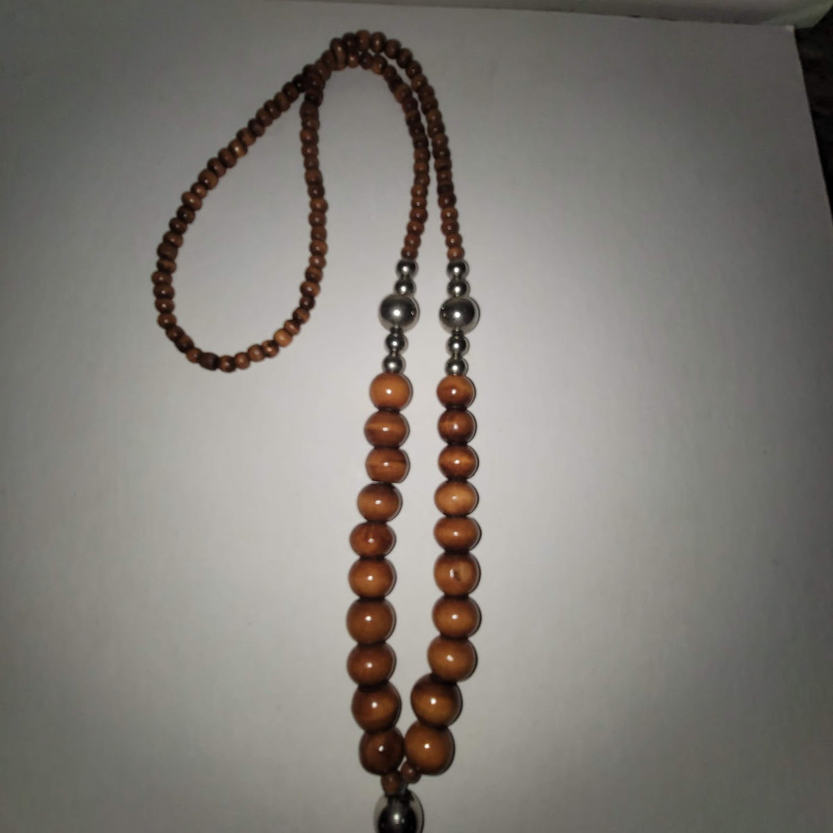 Wood Metal silver tone elephant Ganesh pendant Single Strand Necklace tassel