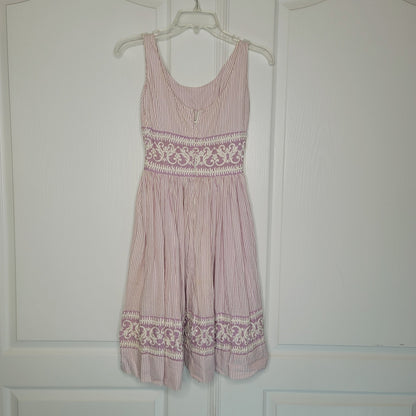 Vintage Purple White Small/XS sleeveless 50's Dress Striped Embroidery Fit Flare