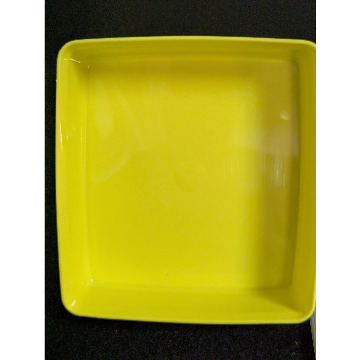 Vintage Tupperware Yellow Square Shallow Food Storage Container Sheer Lid Retro