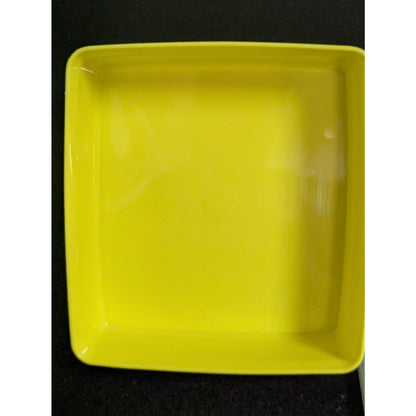 Vintage Tupperware Yellow Square Shallow Food Storage Container Sheer Lid Retro