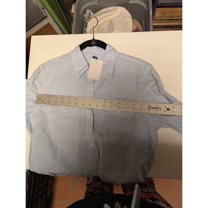 Nordstrom Medium Blue Twill Button Up Pockets Linen Blend long Sleeve top shirt