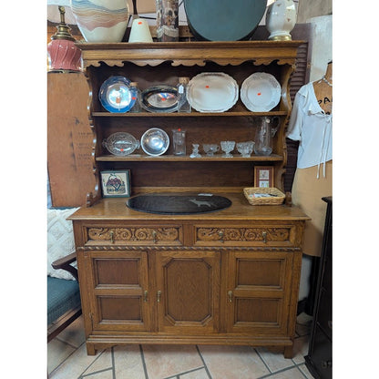 Vintage French Country Carved Wood Hutch China Cabinet Display Buffet Server