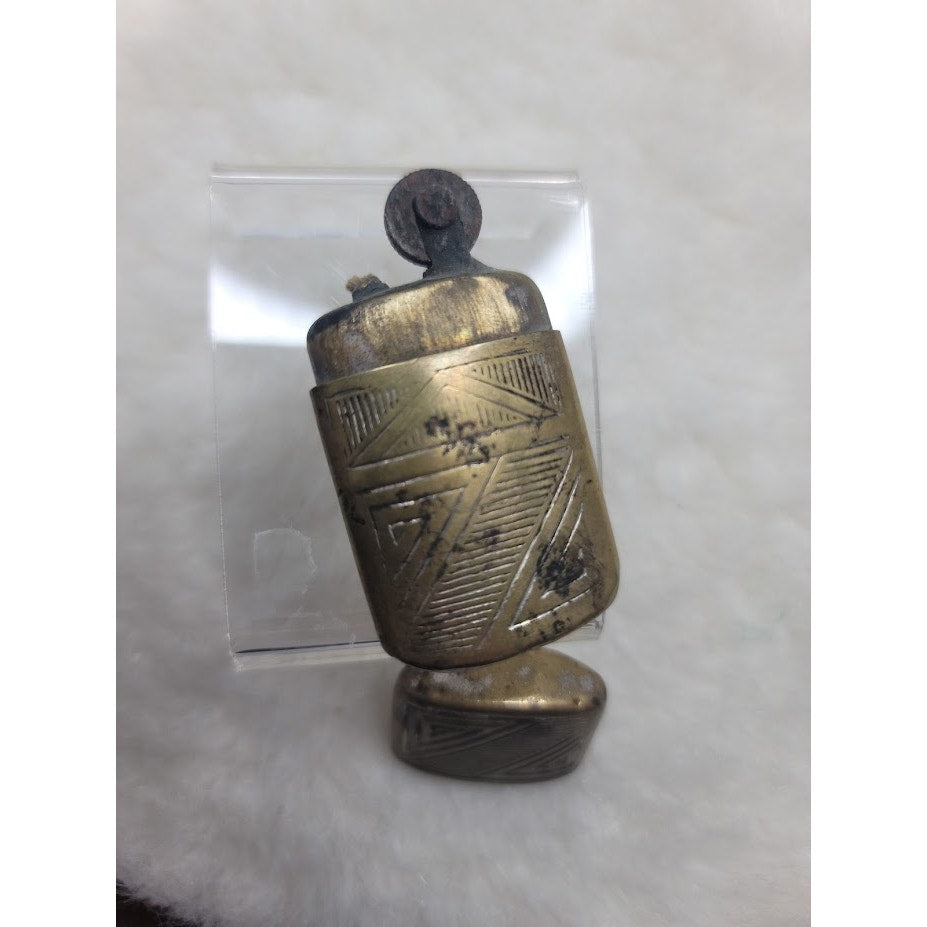 Antique Brass Trench Lighter Art Deco Geometric Engraved Mid-Century Vtg Pocket